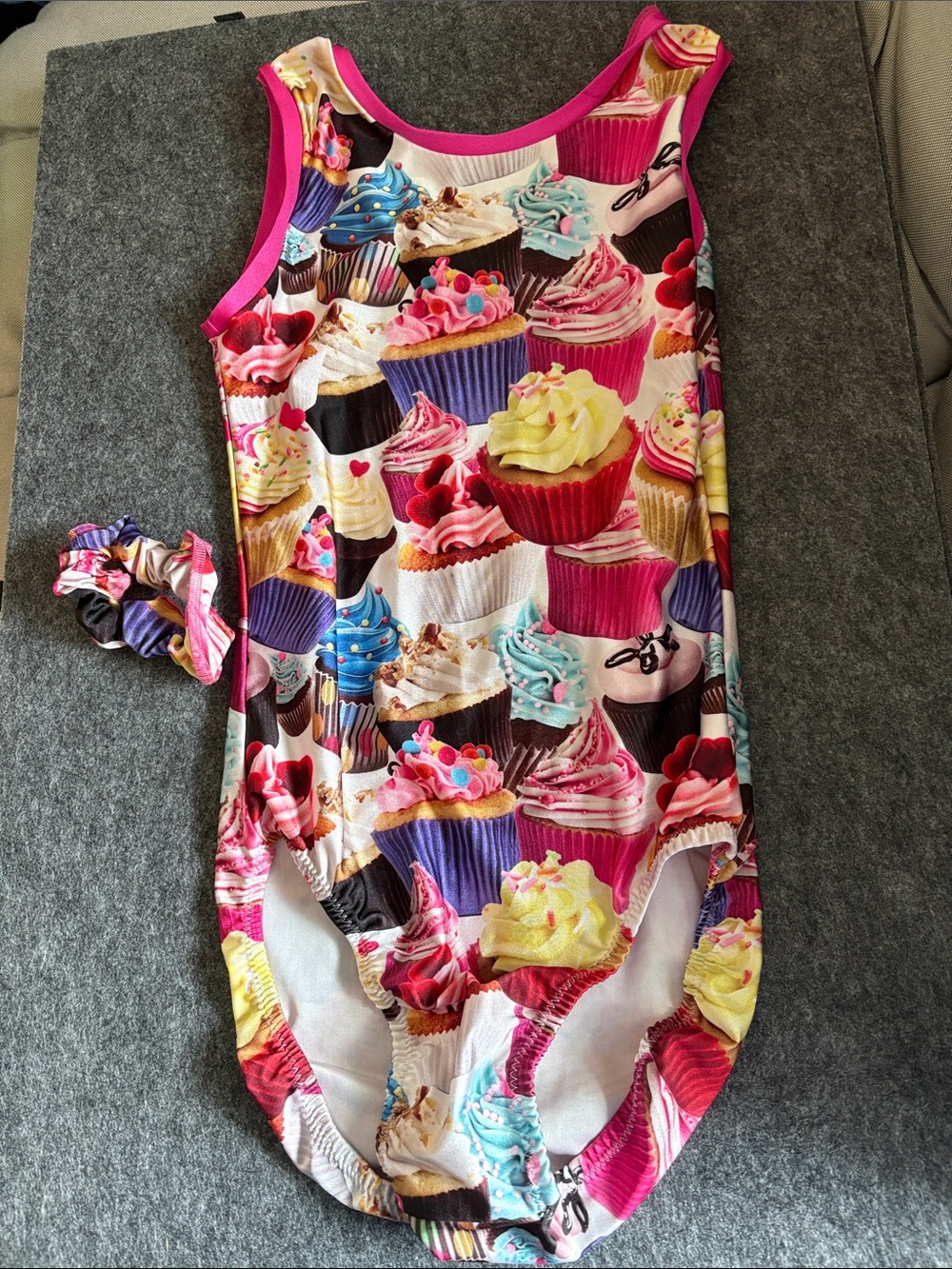 Girls Cupcake Print Gymnastics Bodysuit - Pink